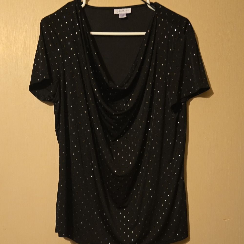 Jaclyn Smith Black Blouse with Silver Dots